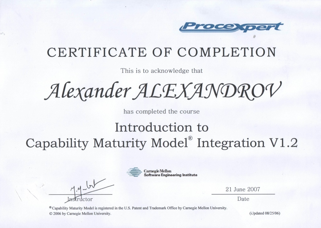 Introduction to Capability Maturity Model Integration v. 1.2